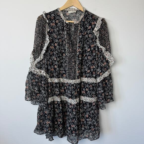 ULLA JOHNSON Essie Floral Ruffle Silk Dress Size 8 - Picture 1 of 9